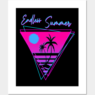 Endless summer triangle with a tropical sunset and a 80s neon vaporware design Posters and Art